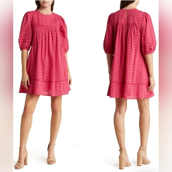 NWT Maisie Riha Eyelet Dress Hot Pink - Picture 1 of 9
